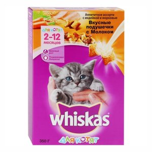 Корм Вискас для котят Вкусные подушечки с молоком Индейка/Морковь к/к 350г